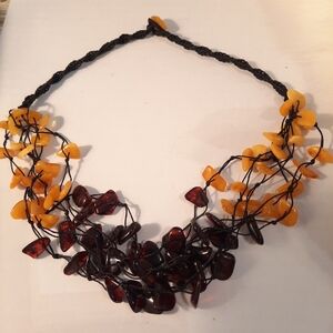 Amber Stones and 2 Tone Colour Beaded Necklace